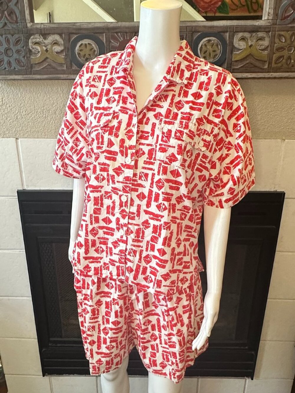 Vtg 80s chaus petites Outfit Top And Shorts Set Abstract Pattern Classic size 12
